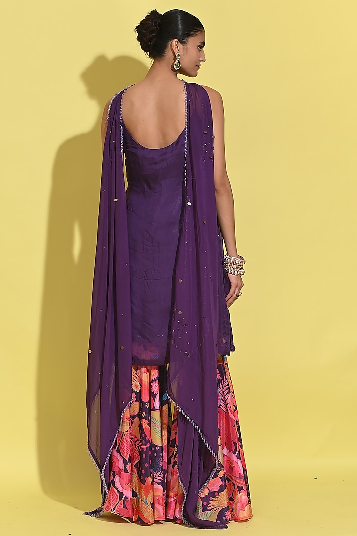 Purple Crepe & Organza Wedding Sharara Set by Rishi & Vibhuti at Pernia's Pop Up Shop