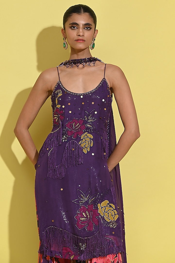 Purple Crepe & Organza Wedding Sharara Set by Rishi & Vibhuti at Pernia's Pop Up Shop