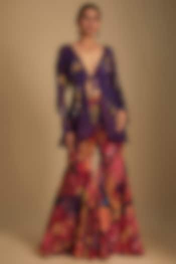 Purple Crepe Applique Embroidered Co-Ord Set by Rishi & Vibhuti at Pernia's Pop Up Shop