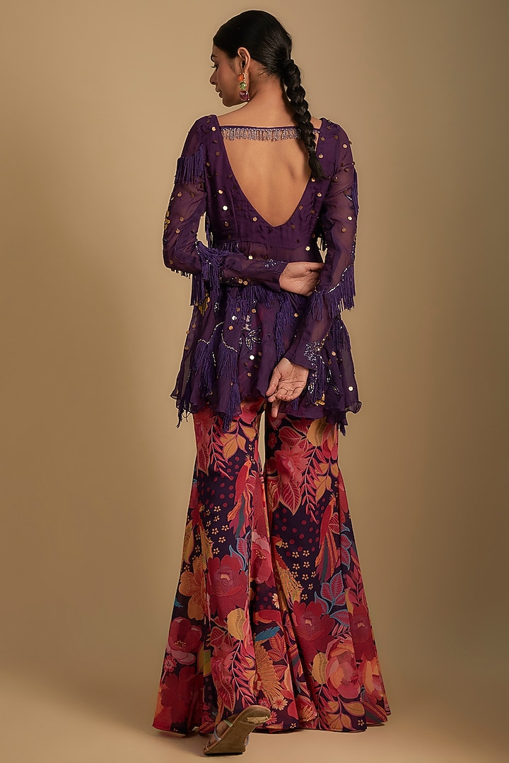 Purple Crepe Applique Embroidered Co-Ord Set by Rishi & Vibhuti at Pernia's Pop Up Shop