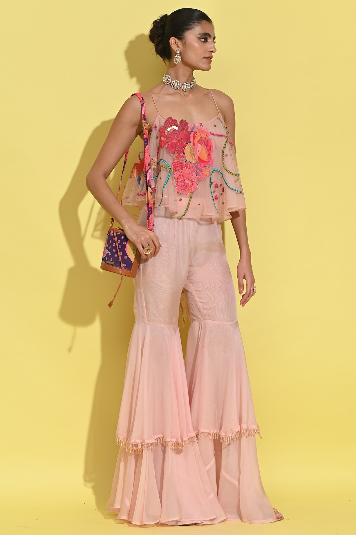 Blush Pink Organza Cape Set main image 1