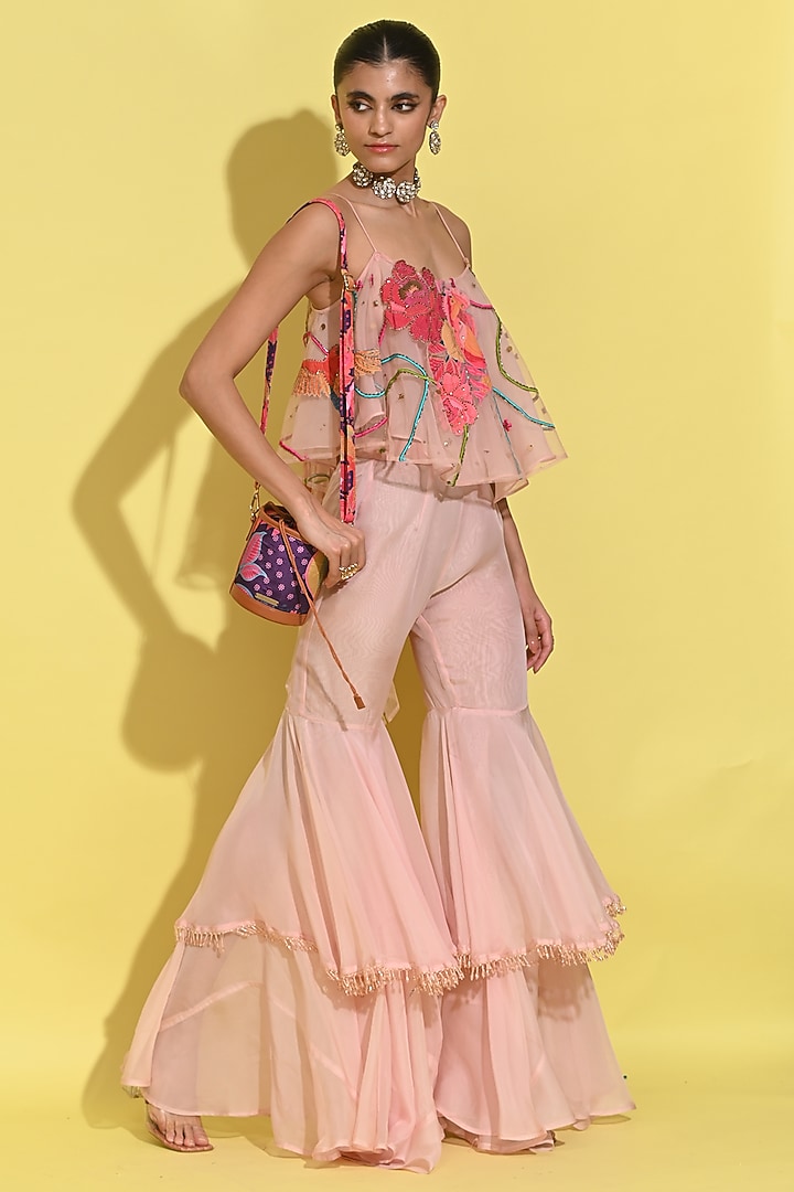 Blush Pink Organza & Crepe Cape Set by Rishi & Vibhuti at Pernia's Pop Up Shop