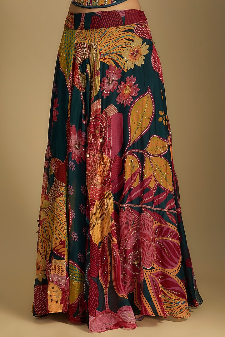 Cyan Blue Crepe Scattered Sequins Embroidered Skirt Set by Rishi & Vibhuti at Pernia's Pop Up Shop
