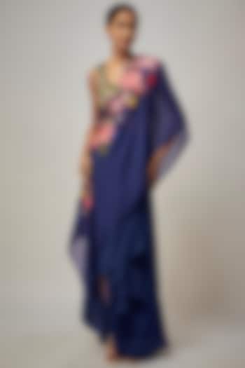 Electric Blue Organza Draped Skirt Set by Rishi & Vibhuti at Pernia's Pop Up Shop