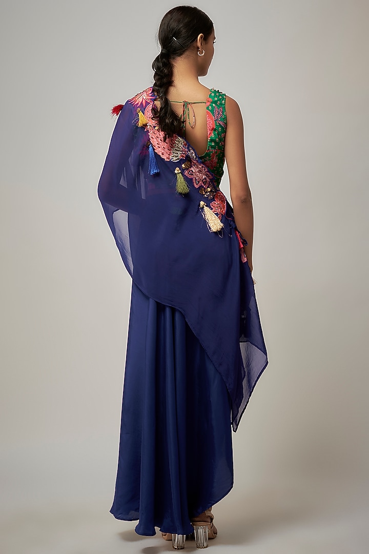 Electric Blue Organza Draped Skirt Set by Rishi & Vibhuti at Pernia's Pop Up Shop