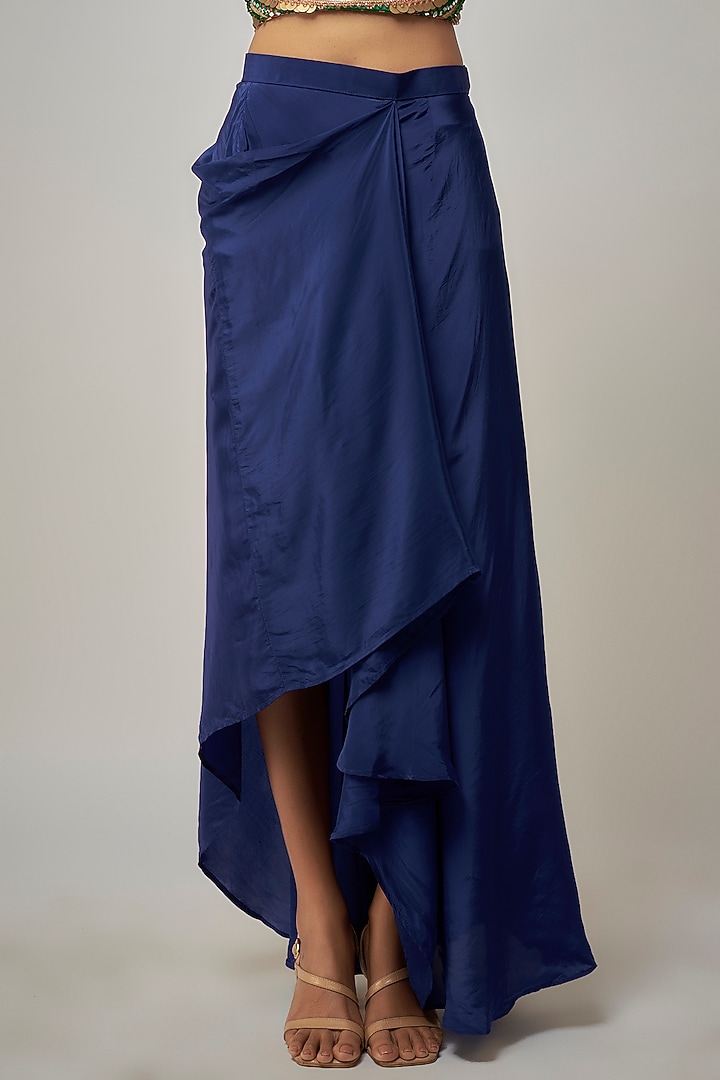 Electric Blue Organza Draped Skirt Set by Rishi & Vibhuti at Pernia's Pop Up Shop
