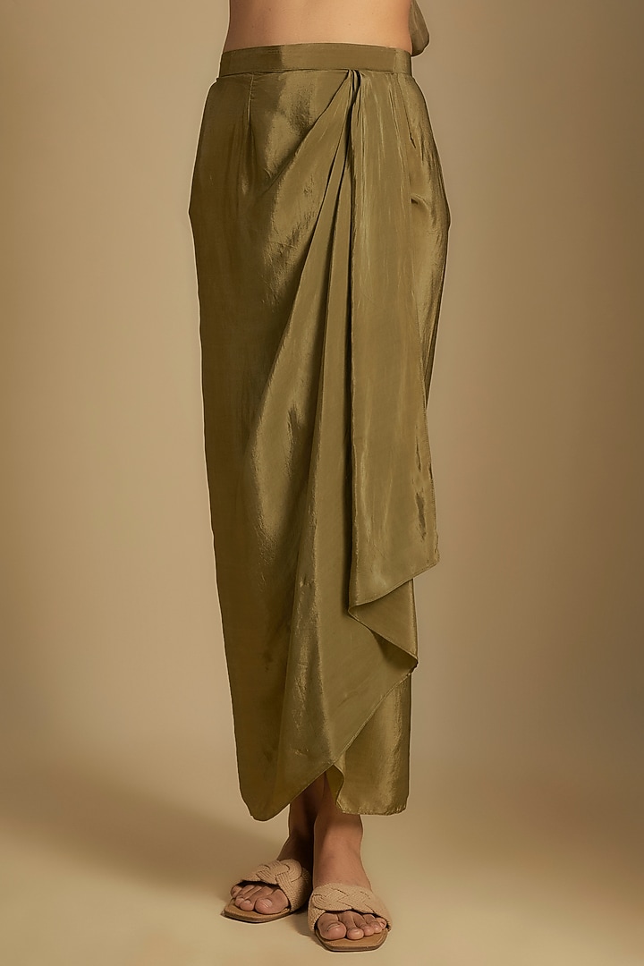Olive Green Crepe Crystal Hand Embroidered Cape Set by Rishi & Vibhuti at Pernia's Pop Up Shop