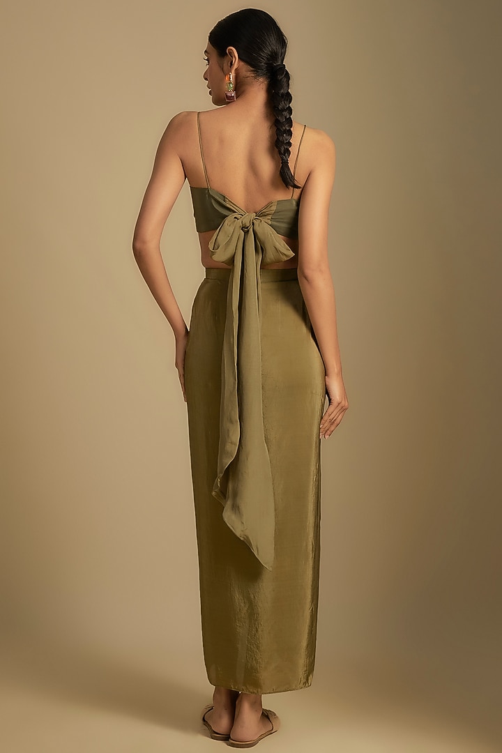 Olive Green Crepe Crystal Hand Embroidered Cape Set by Rishi & Vibhuti at Pernia's Pop Up Shop