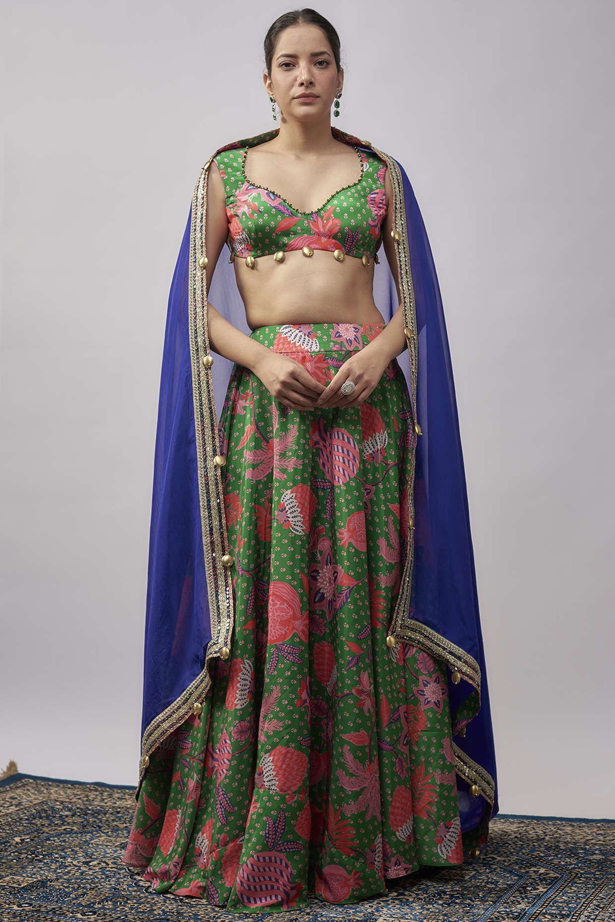 Jade Green Crepe & Organza Embellished Wedding Lehenga Set by Rishi & Vibhuti at Pernia's Pop Up Shop