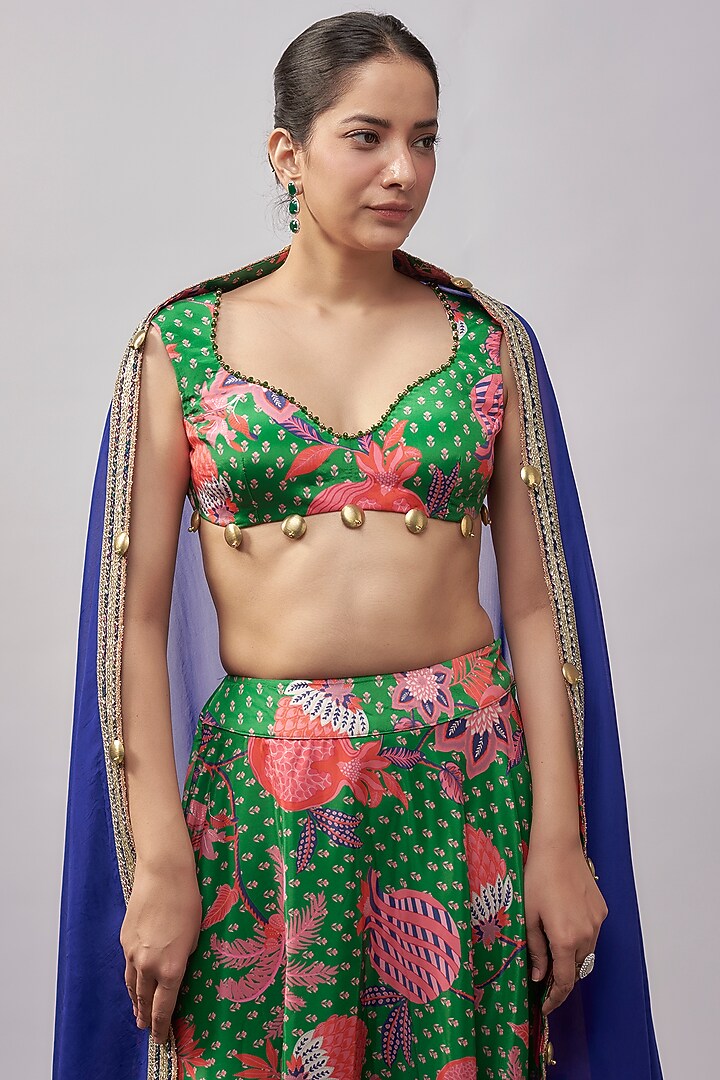 Jade Green Crepe & Organza Embellished Wedding Lehenga Set by Rishi & Vibhuti at Pernia's Pop Up Shop