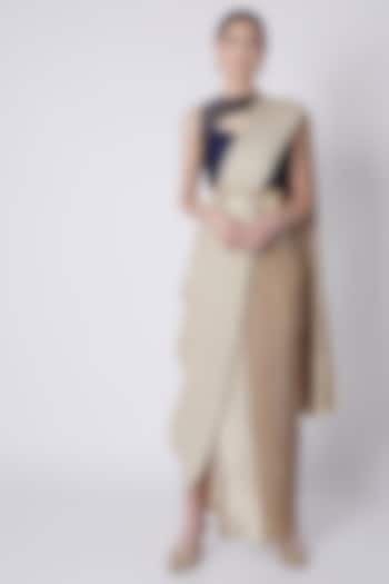 Nude Satin Silk Asymmetric Party Wear Saree Set by Rishi & Vibhuti at Pernia's Pop Up Shop