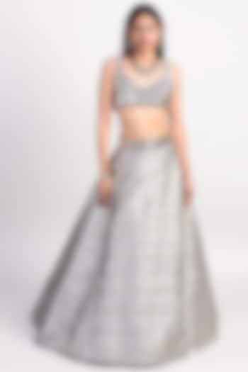 Silver Embroidered Wedding Lehenga With Blouse by Rishi & Vibhuti at Pernia's Pop Up Shop