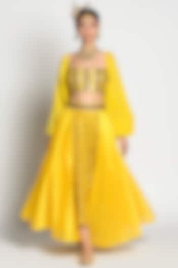 Yellow Embellished High-Low Skirt Set by Rishi & Vibhuti at Pernia's Pop Up Shop