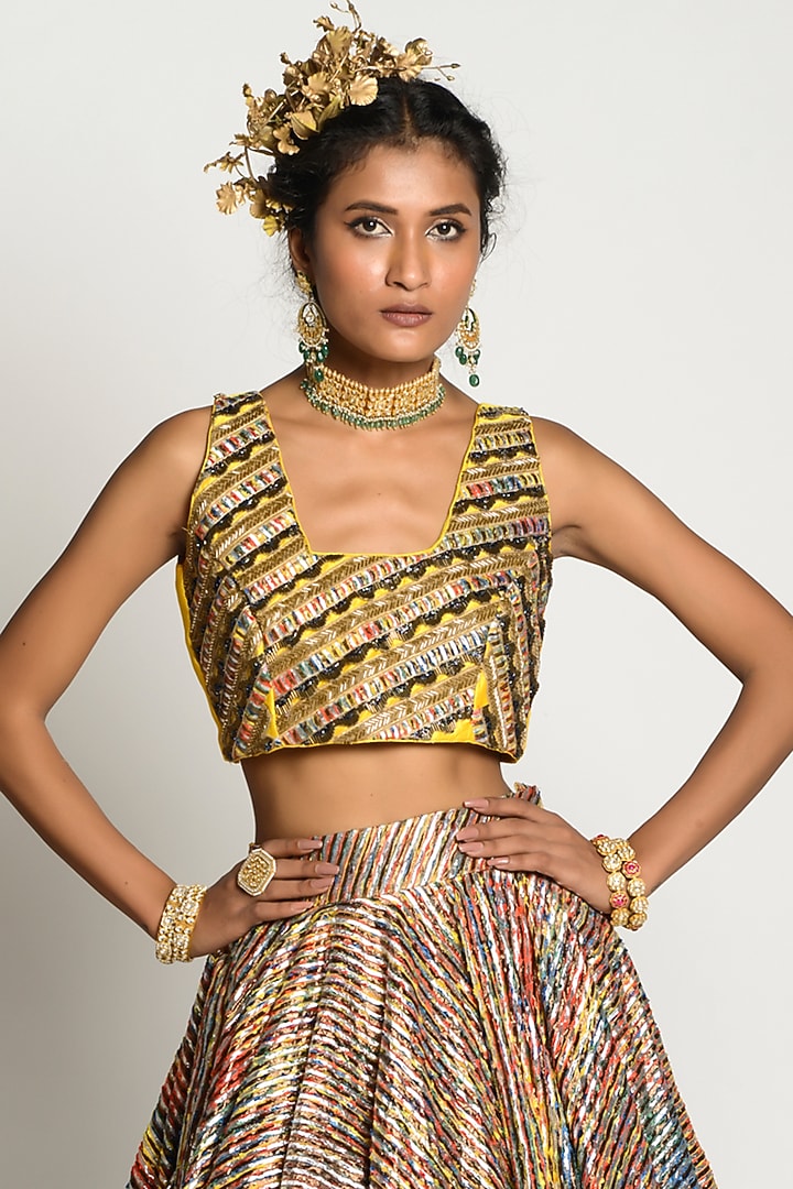 Multi Colored Dupion & Silk Skirt Set by Rishi & Vibhuti at Pernia's Pop Up Shop