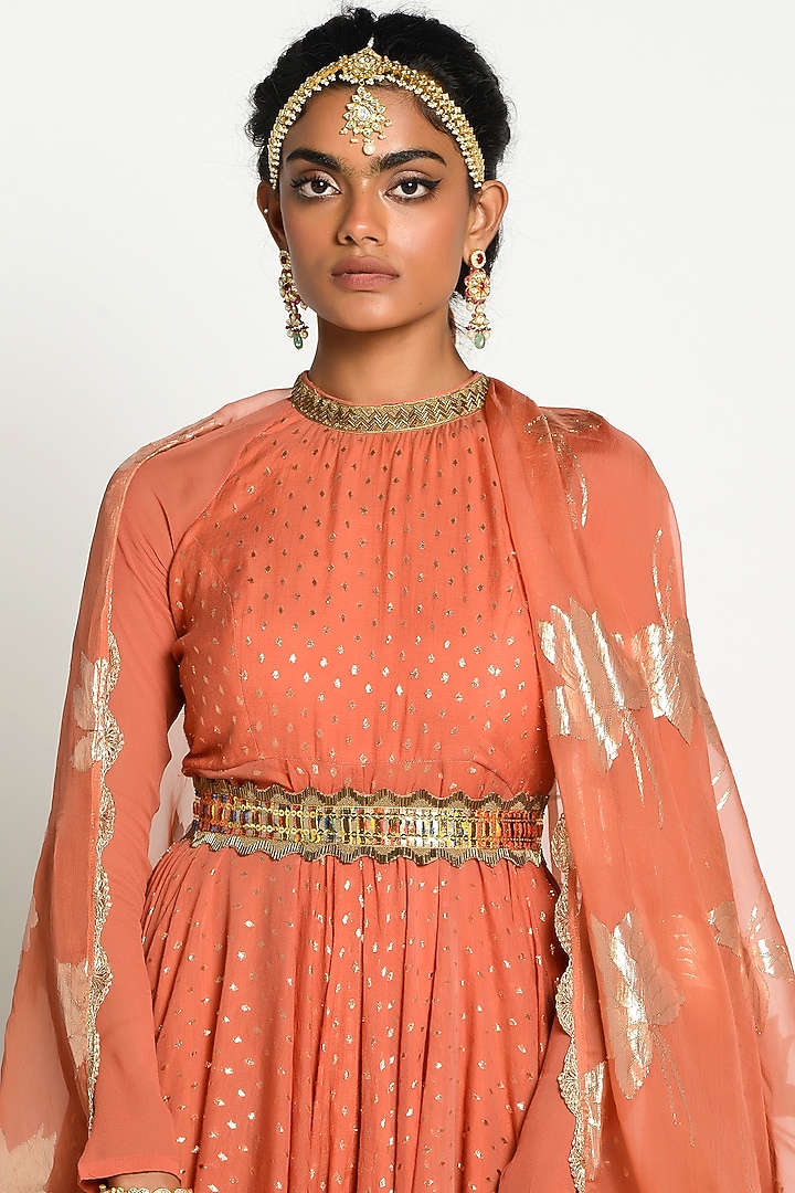Rust Polka Embellished Wedding Anarkali Set by Rishi & Vibhuti at Pernia's Pop Up Shop