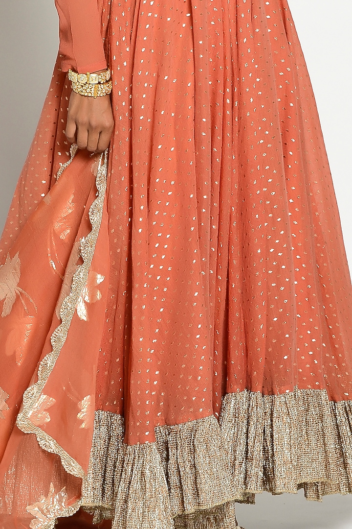 Rust Polka Embellished Wedding Anarkali Set by Rishi & Vibhuti at Pernia's Pop Up Shop