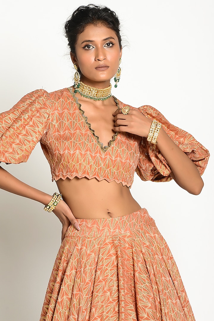 Rust Beige Embellished Skirt Set by Rishi & Vibhuti at Pernia's Pop Up Shop