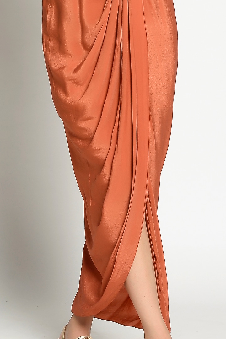 Rust Embellished Draped Vacation Dress by Rishi & Vibhuti at Pernia's Pop Up Shop