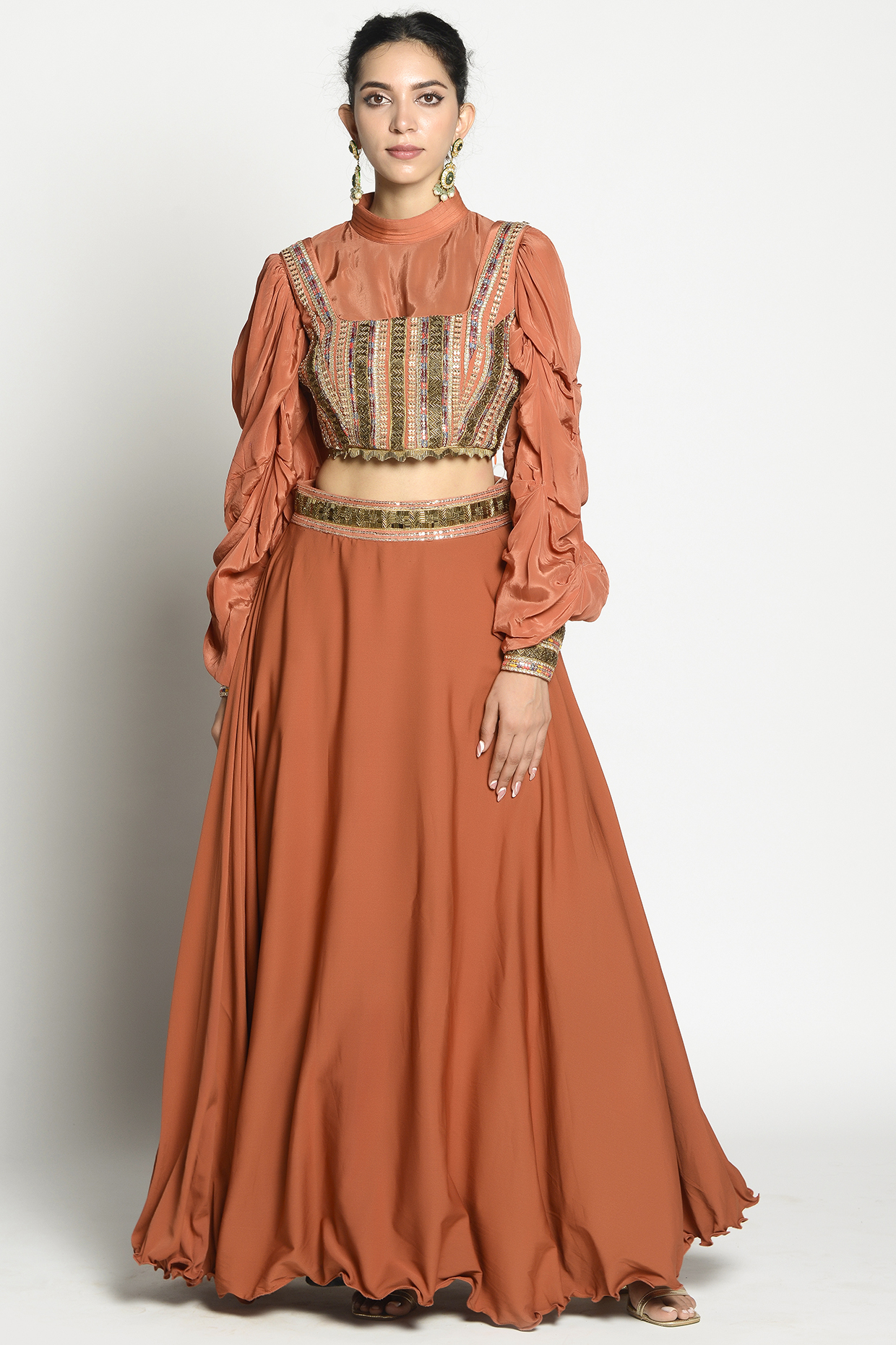Rust Embellished Skirt Set by Rishi & Vibhuti at Pernia's Pop Up Shop