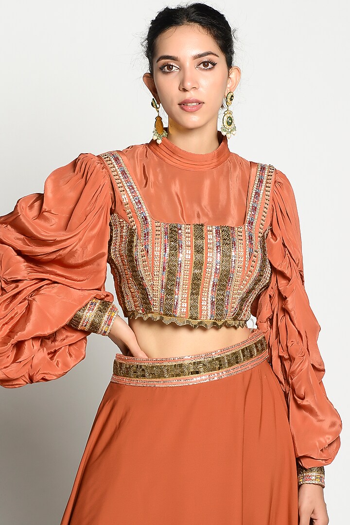 Rust Embellished Skirt Set by Rishi & Vibhuti at Pernia's Pop Up Shop