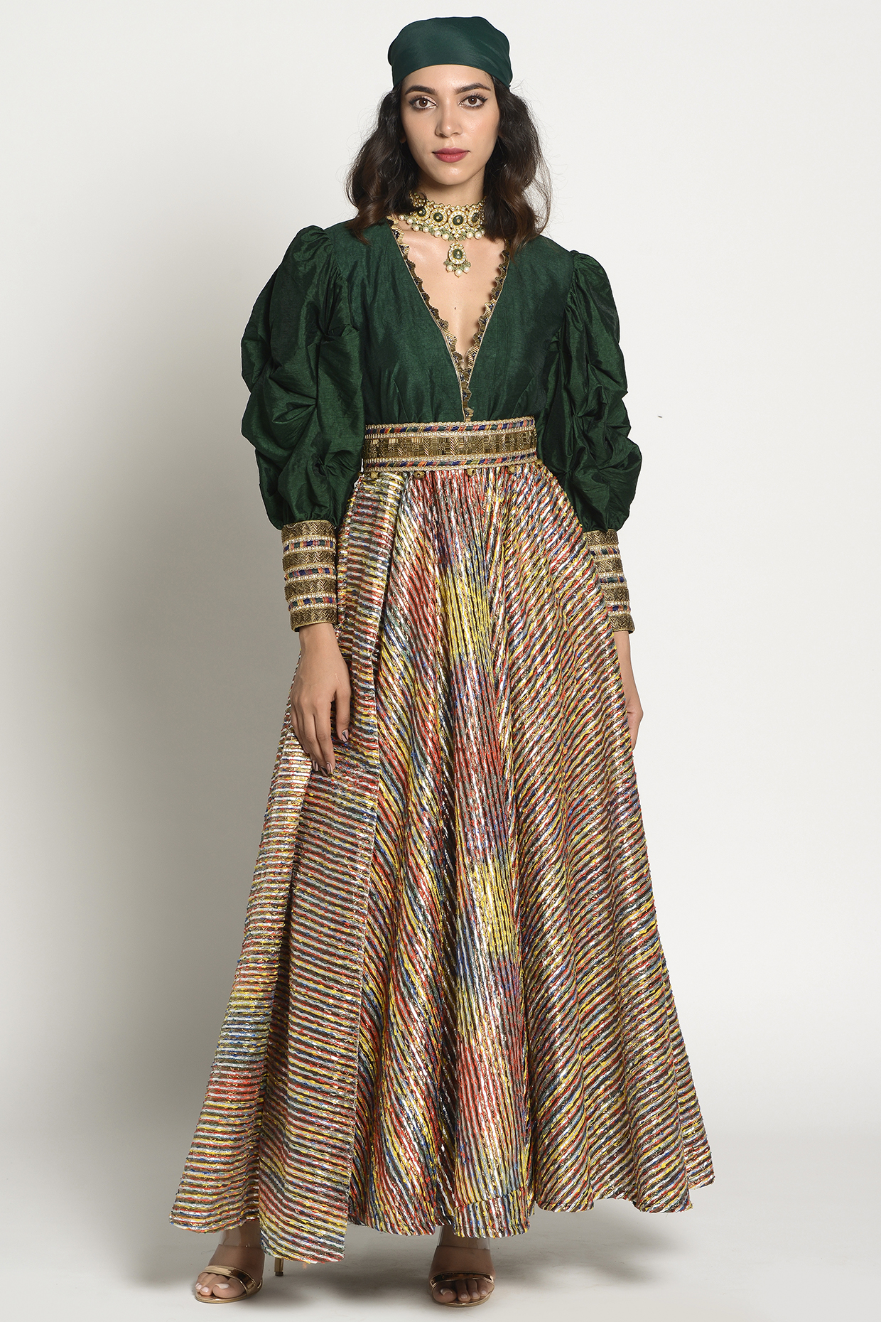Multi Colored Embellished Engagement Gown by Rishi & Vibhuti at Pernia's Pop Up Shop