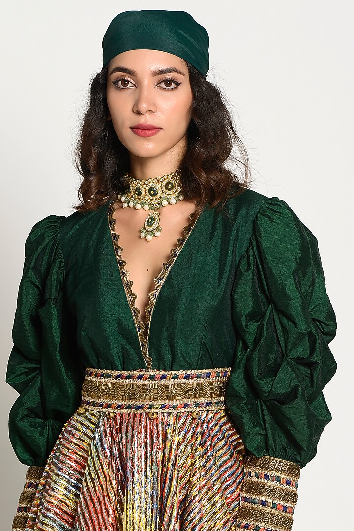 Multi Colored Embellished Engagement Gown by Rishi & Vibhuti at Pernia's Pop Up Shop