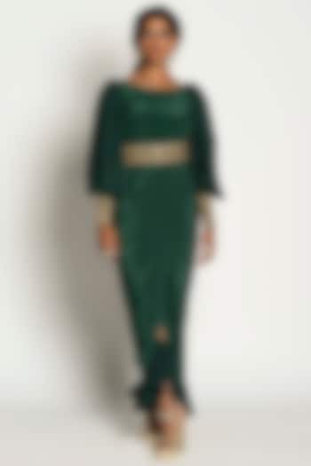 Emerald Green Embellished Draped Vacation Dress by Rishi & Vibhuti at Pernia's Pop Up Shop