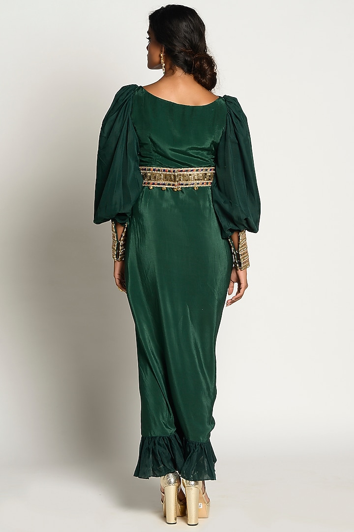 Emerald Green Embellished Draped Vacation Dress by Rishi & Vibhuti at Pernia's Pop Up Shop