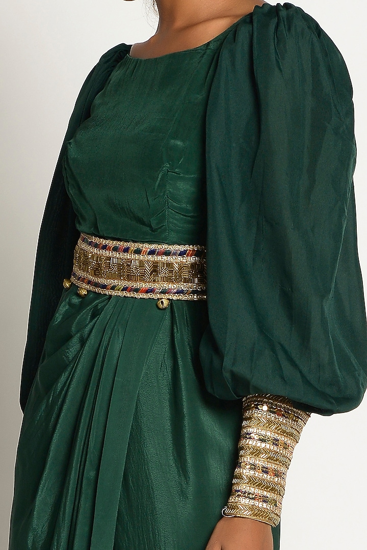 Emerald Green Embellished Draped Vacation Dress by Rishi & Vibhuti at Pernia's Pop Up Shop