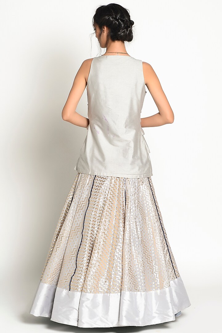 Dusty Grey Paneled Skirt Set by Rishi & Vibhuti at Pernia's Pop Up Shop