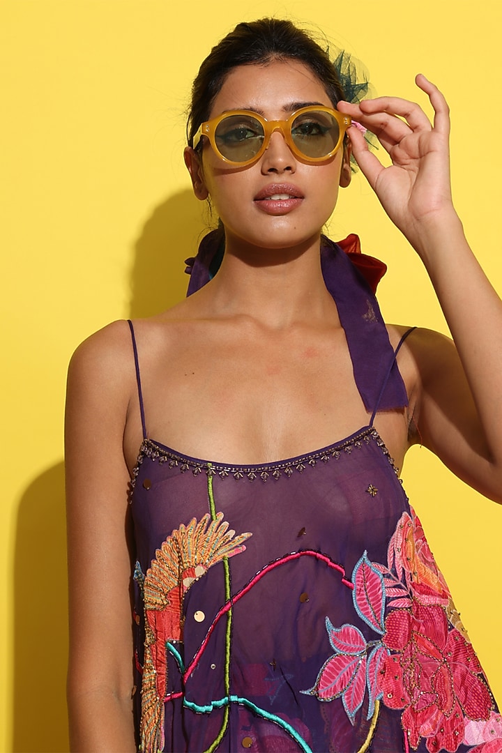 Purple Organza & Crepe Hand Embellished Cape Set by Rishi & Vibhuti at Pernia's Pop Up Shop