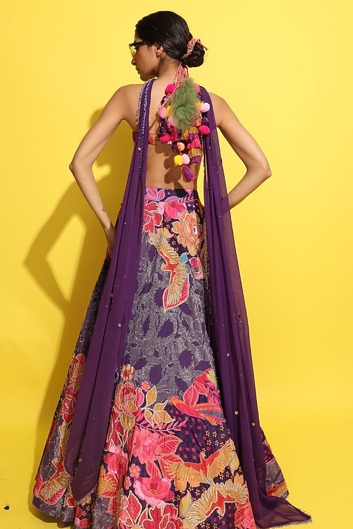 Purple Lurex Jacquard Hand Embellished Bridal Lehenga Set by Rishi & Vibhuti at Pernia's Pop Up Shop