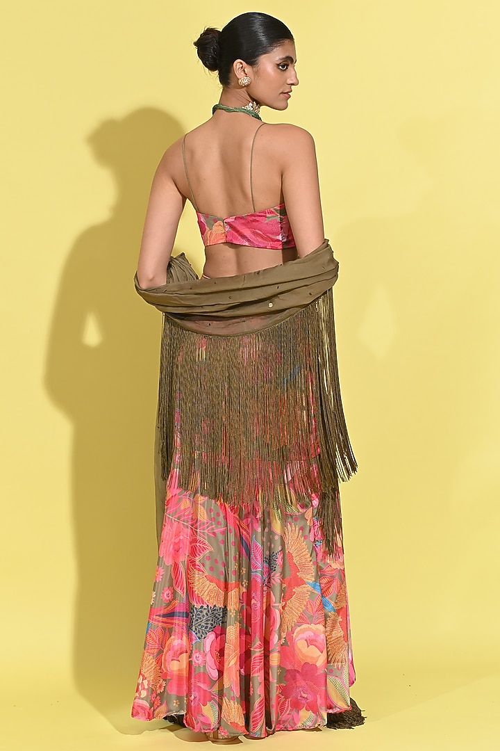 Olive Green Crepe Hand Embroidered Wedding Lehenga Set by Rishi & Vibhuti at Pernia's Pop Up Shop