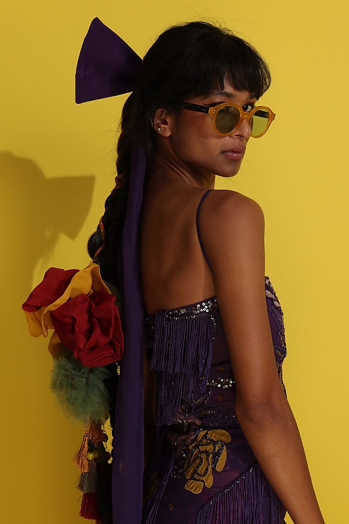 Purple Organza Hand Embroidered Maxi Party Wear Dress by Rishi & Vibhuti at Pernia's Pop Up Shop