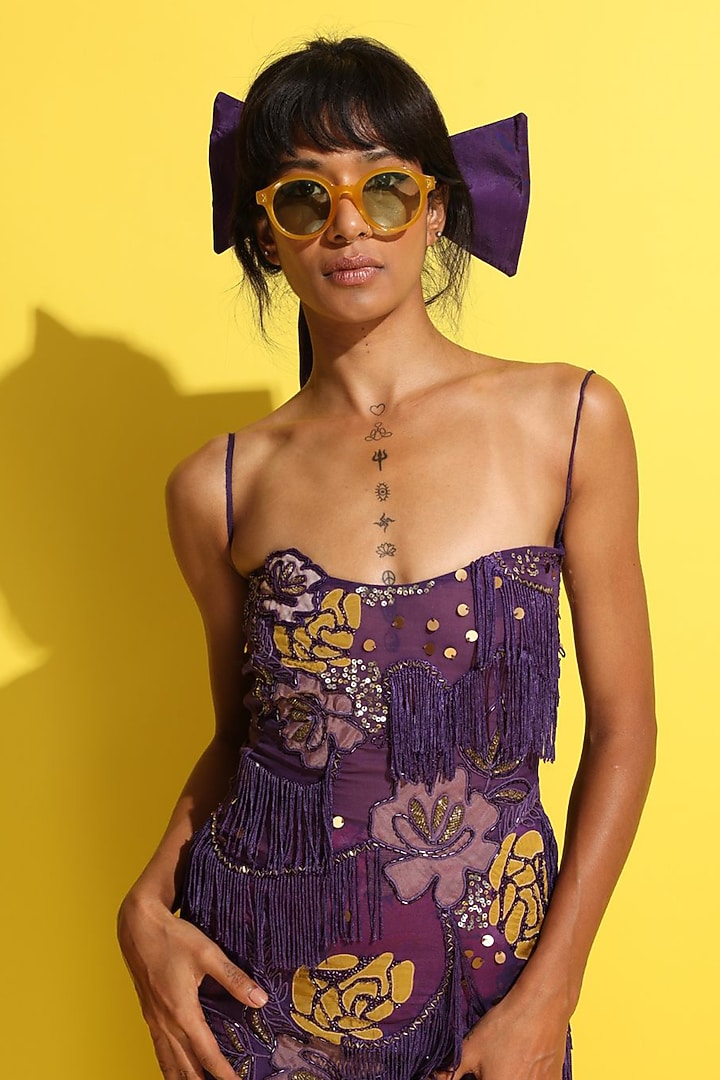 Purple Organza Hand Embroidered Maxi Party Wear Dress by Rishi & Vibhuti at Pernia's Pop Up Shop