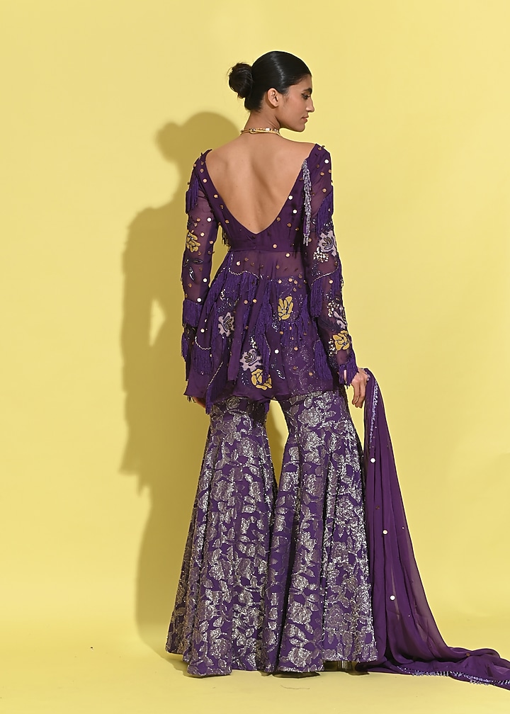 Purple Georgette & Organza Jacket Set by Rishi & Vibhuti at Pernia's Pop Up Shop