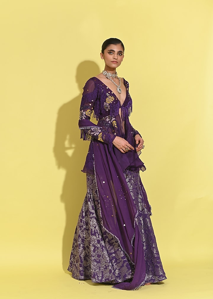 Purple Georgette & Organza Jacket Set by Rishi & Vibhuti at Pernia's Pop Up Shop