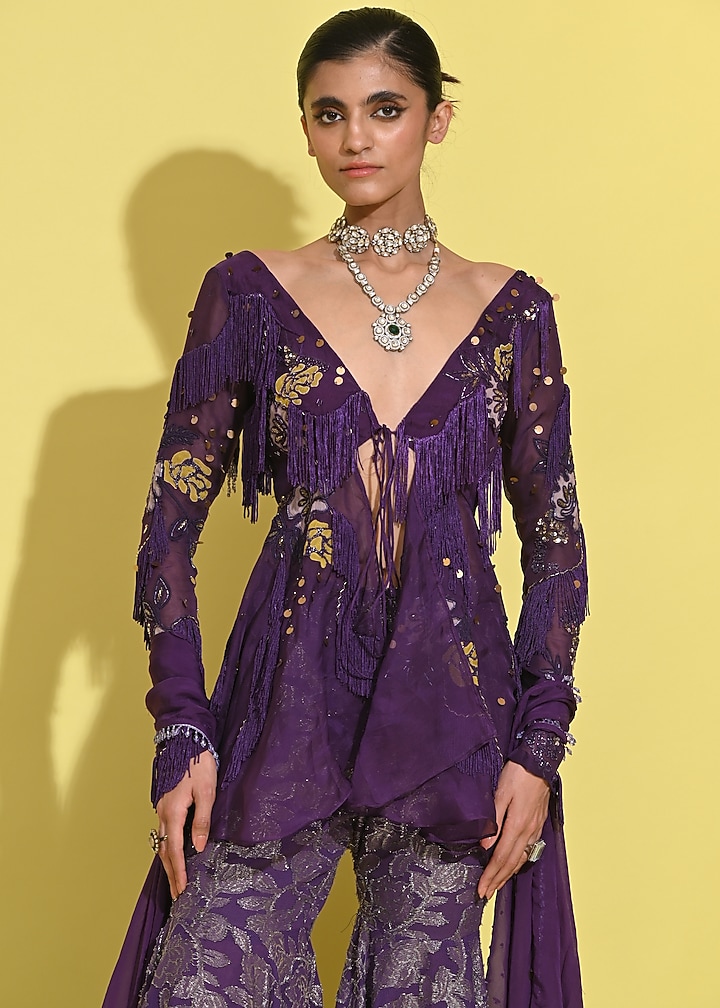 Purple Georgette & Organza Jacket Set by Rishi & Vibhuti at Pernia's Pop Up Shop