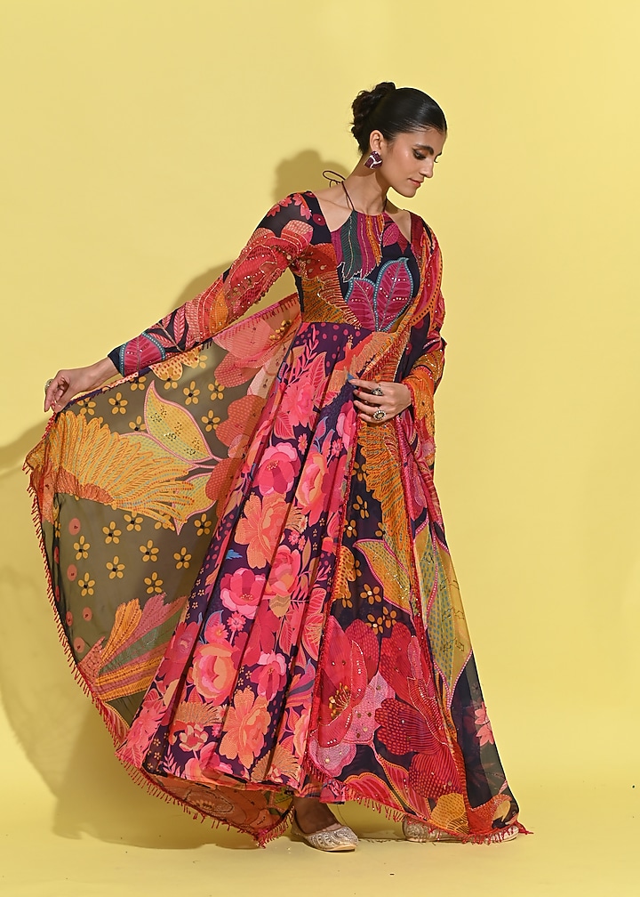 Purple Organza & Crepe Wedding Anarkali Set by Rishi & Vibhuti at Pernia's Pop Up Shop