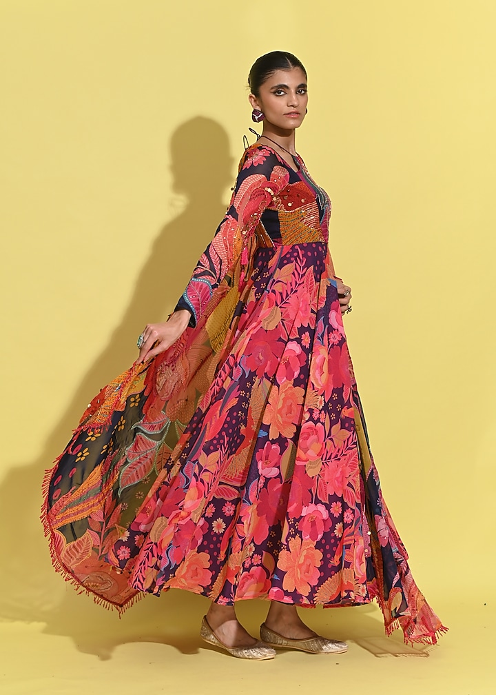 Purple Organza & Crepe Wedding Anarkali Set by Rishi & Vibhuti at Pernia's Pop Up Shop