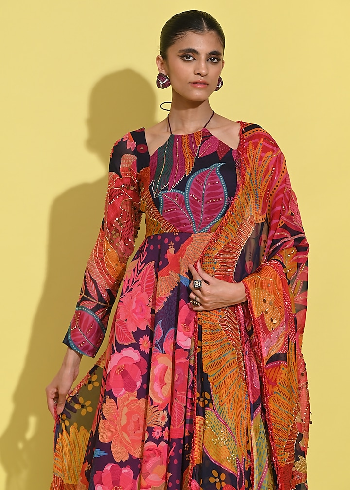 Purple Organza & Crepe Wedding Anarkali Set by Rishi & Vibhuti at Pernia's Pop Up Shop