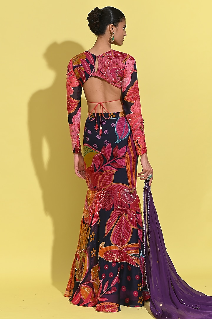 Purple Crepe & Organza Wedding Lehenga Set by Rishi & Vibhuti at Pernia's Pop Up Shop