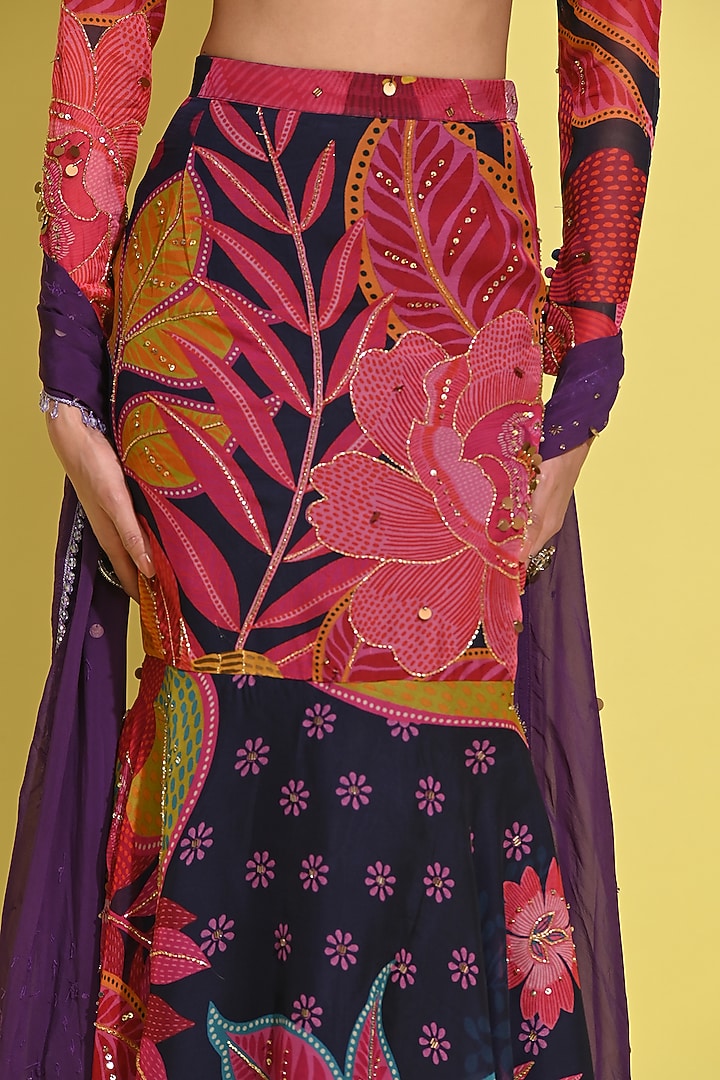 Purple Crepe & Organza Wedding Lehenga Set by Rishi & Vibhuti at Pernia's Pop Up Shop