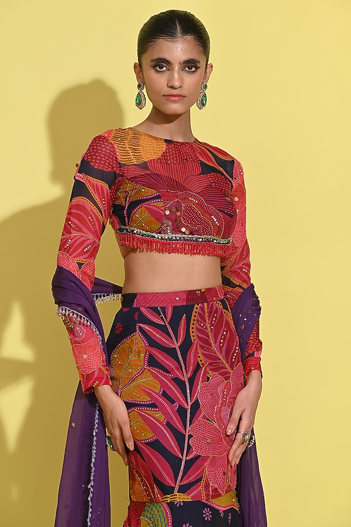 Purple Crepe & Organza Wedding Lehenga Set by Rishi & Vibhuti at Pernia's Pop Up Shop