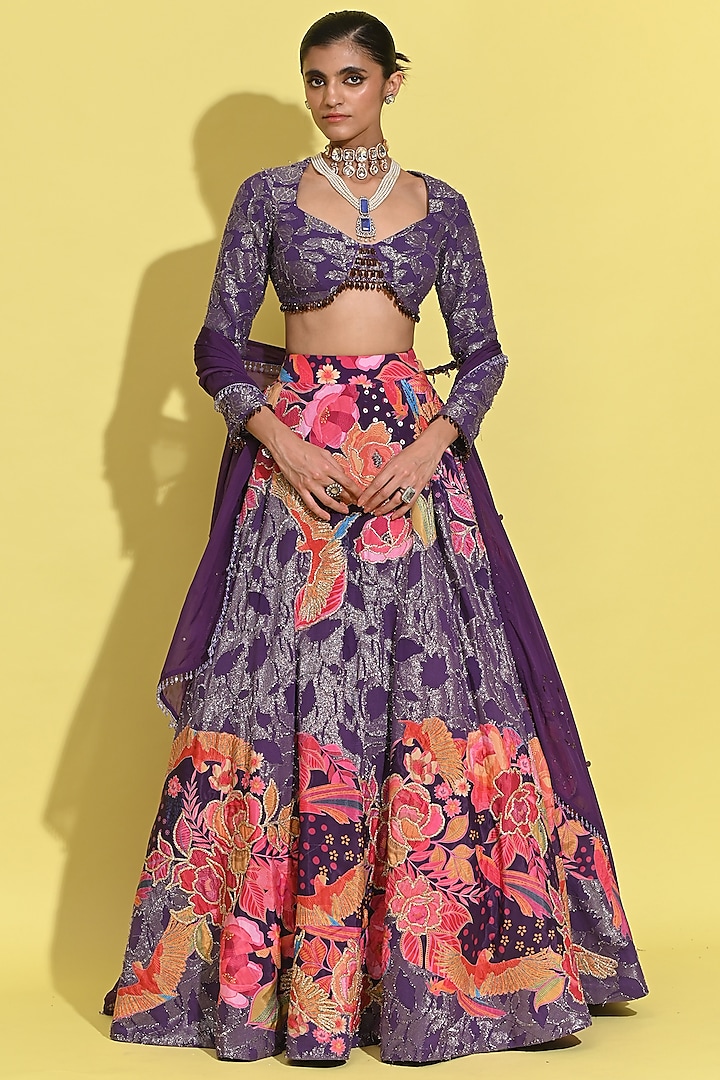 Purple Georgette & Organza Wedding Lehenga Set by Rishi & Vibhuti at Pernia's Pop Up Shop