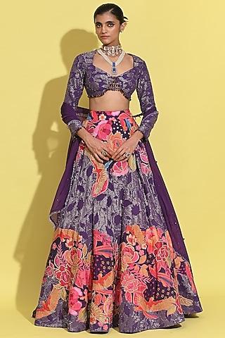 Purple Georgette & Organza Lehenga Set by Rishi & Vibhuti
