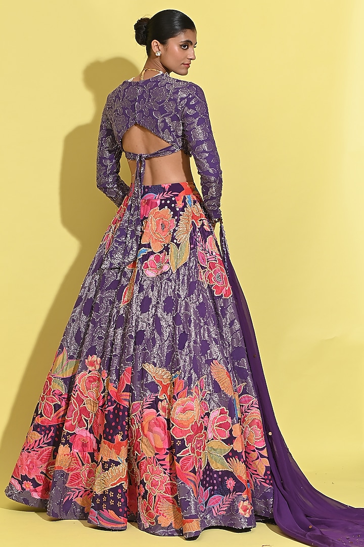 Purple Georgette & Organza Wedding Lehenga Set by Rishi & Vibhuti at Pernia's Pop Up Shop