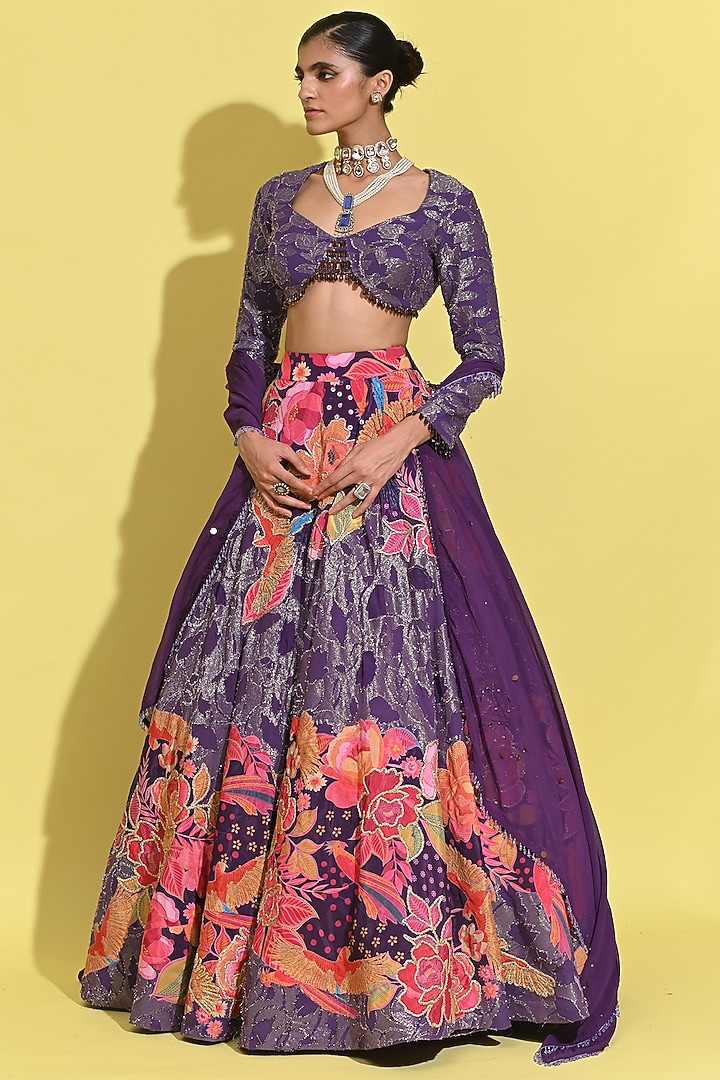 Purple Georgette & Organza Wedding Lehenga Set by Rishi & Vibhuti at Pernia's Pop Up Shop