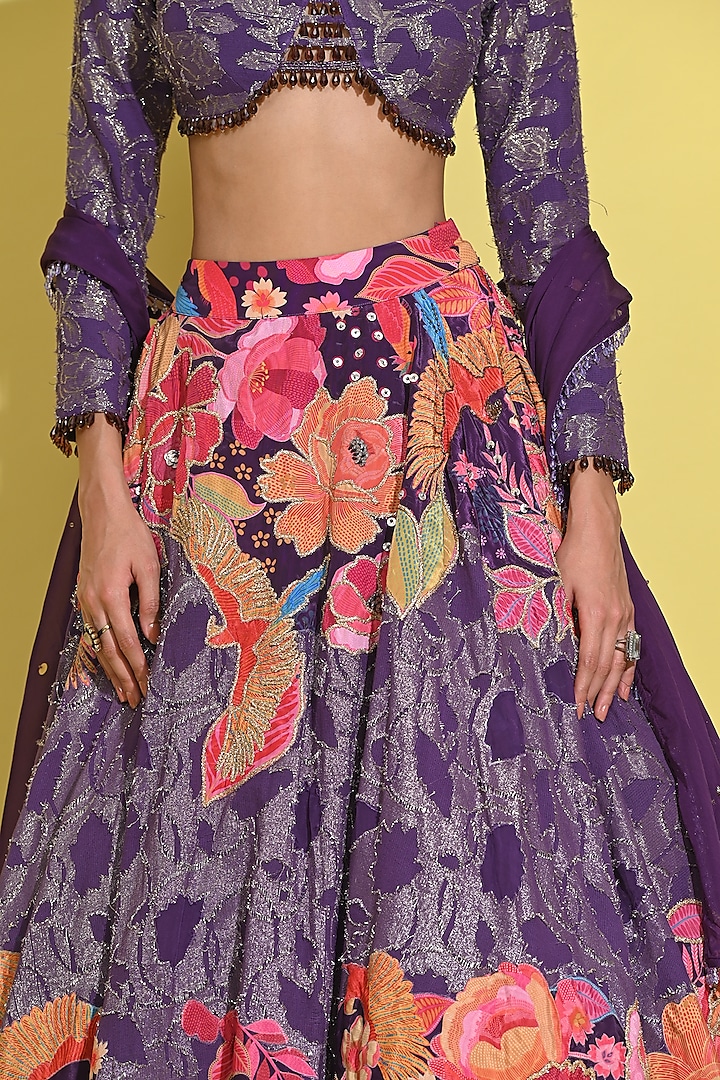 Purple Georgette & Organza Wedding Lehenga Set by Rishi & Vibhuti at Pernia's Pop Up Shop