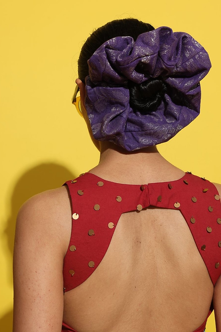 Crimson Red Jacquard Applique Maxi Party Wear Dress by Rishi & Vibhuti at Pernia's Pop Up Shop